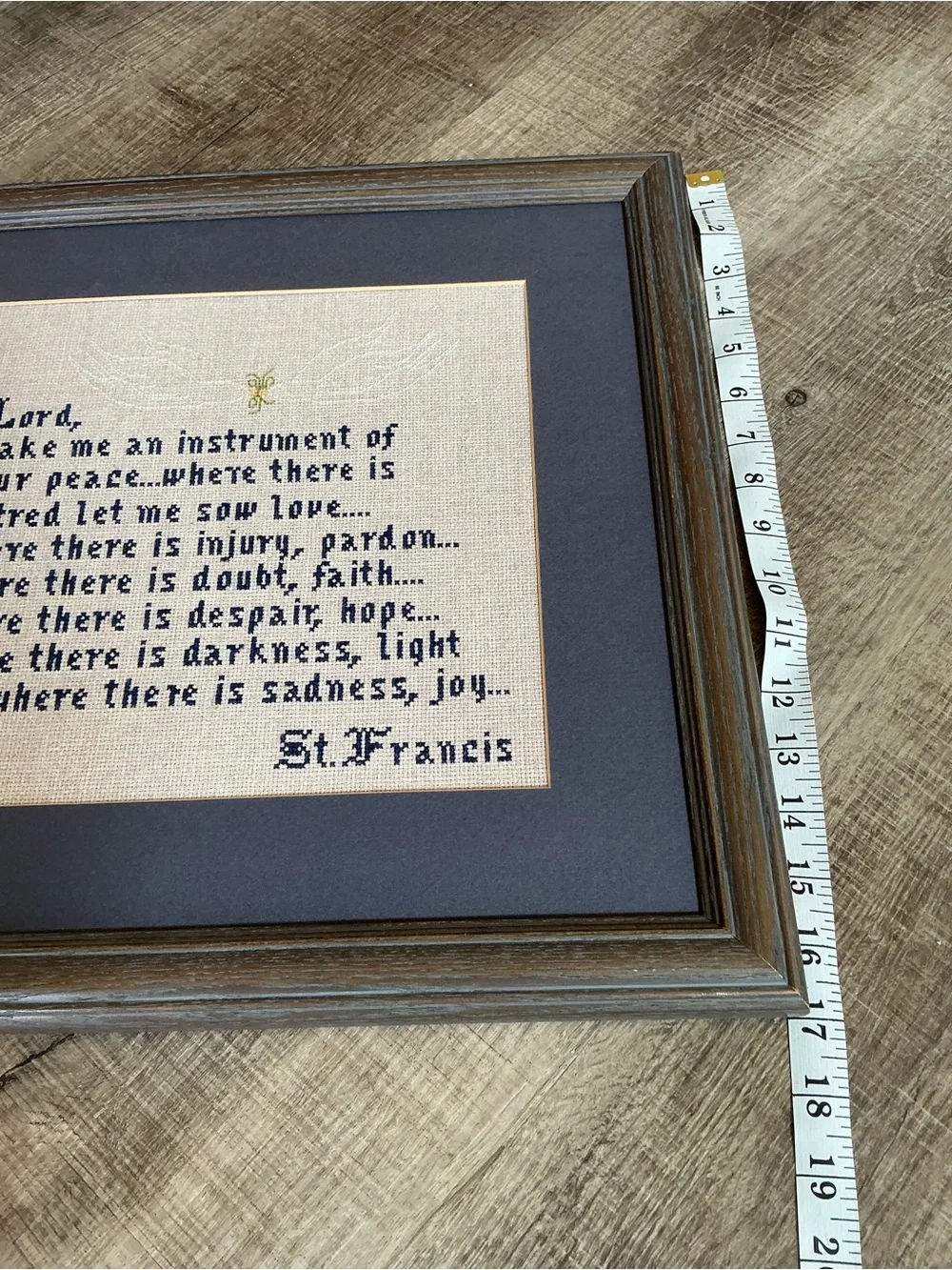 St. Francis Prayer Cross-Stitch Wall Art in Blue and Cream